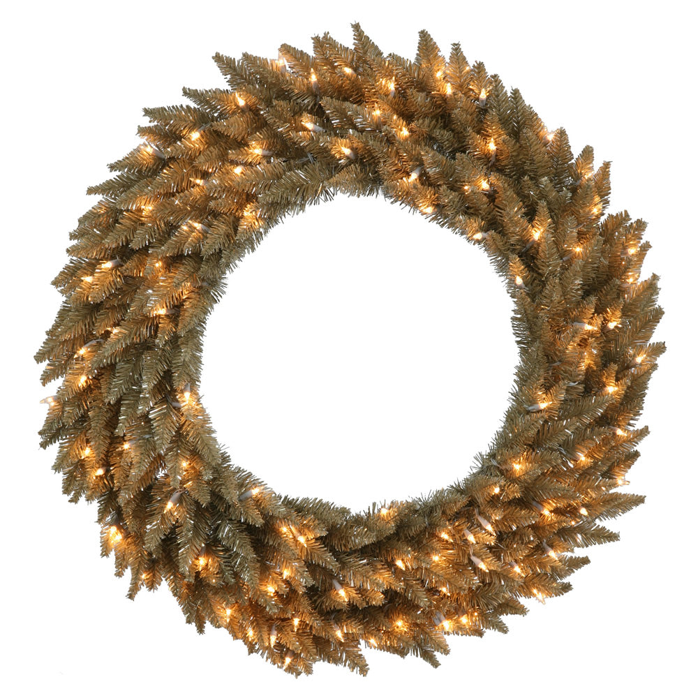 36" Antique Champagne Fir Wreath With 100 Clear Lights