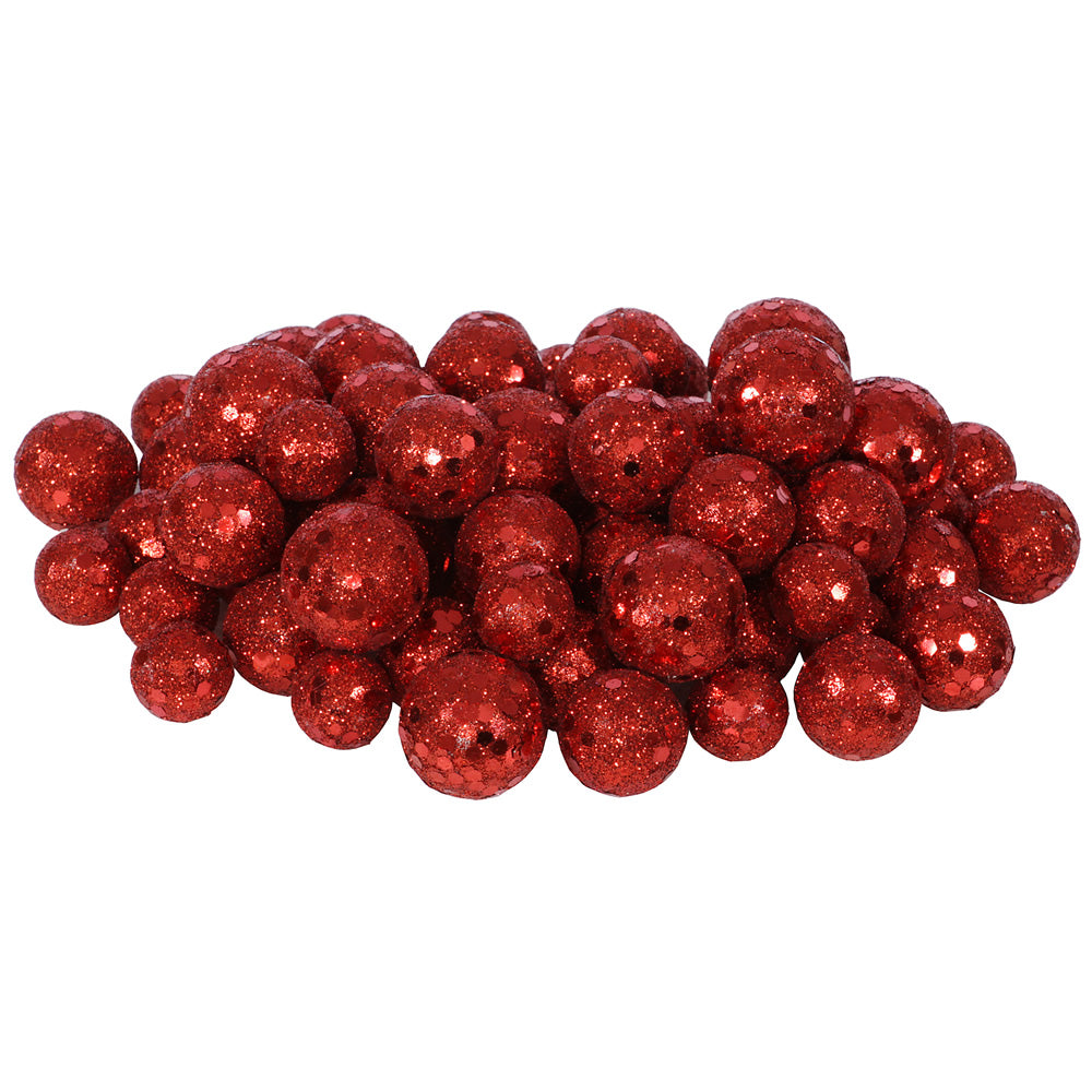 3Pk. Vickerman 20-25-30mm. Red Glitter Ball Christmas Ornament