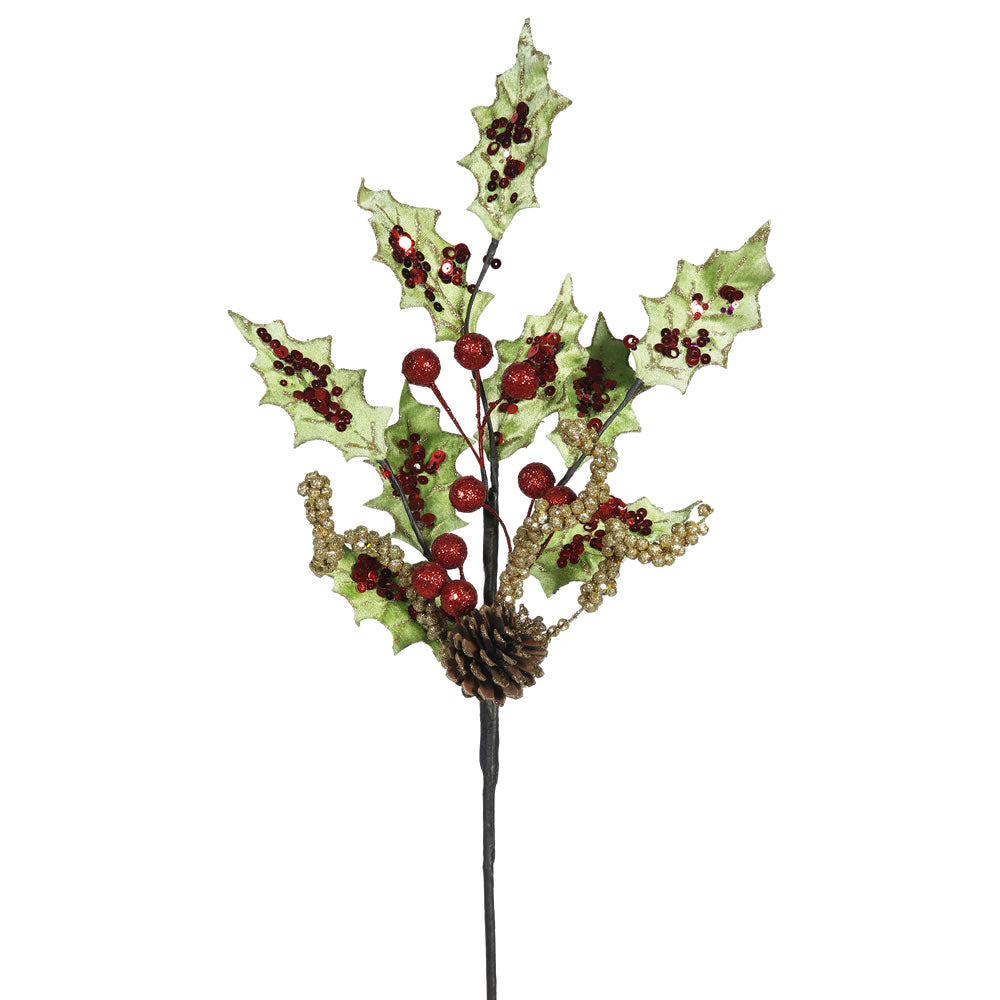 4PK - 22" Holly Berry and Sequin Indoor Spray