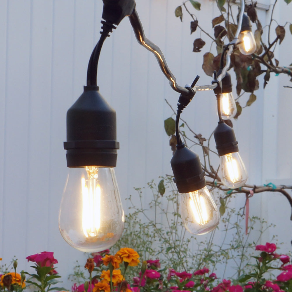 48Ft Outdoor LED String Lights 2W S14 LED Warm White Bulbs w/ 15 Socke ...
