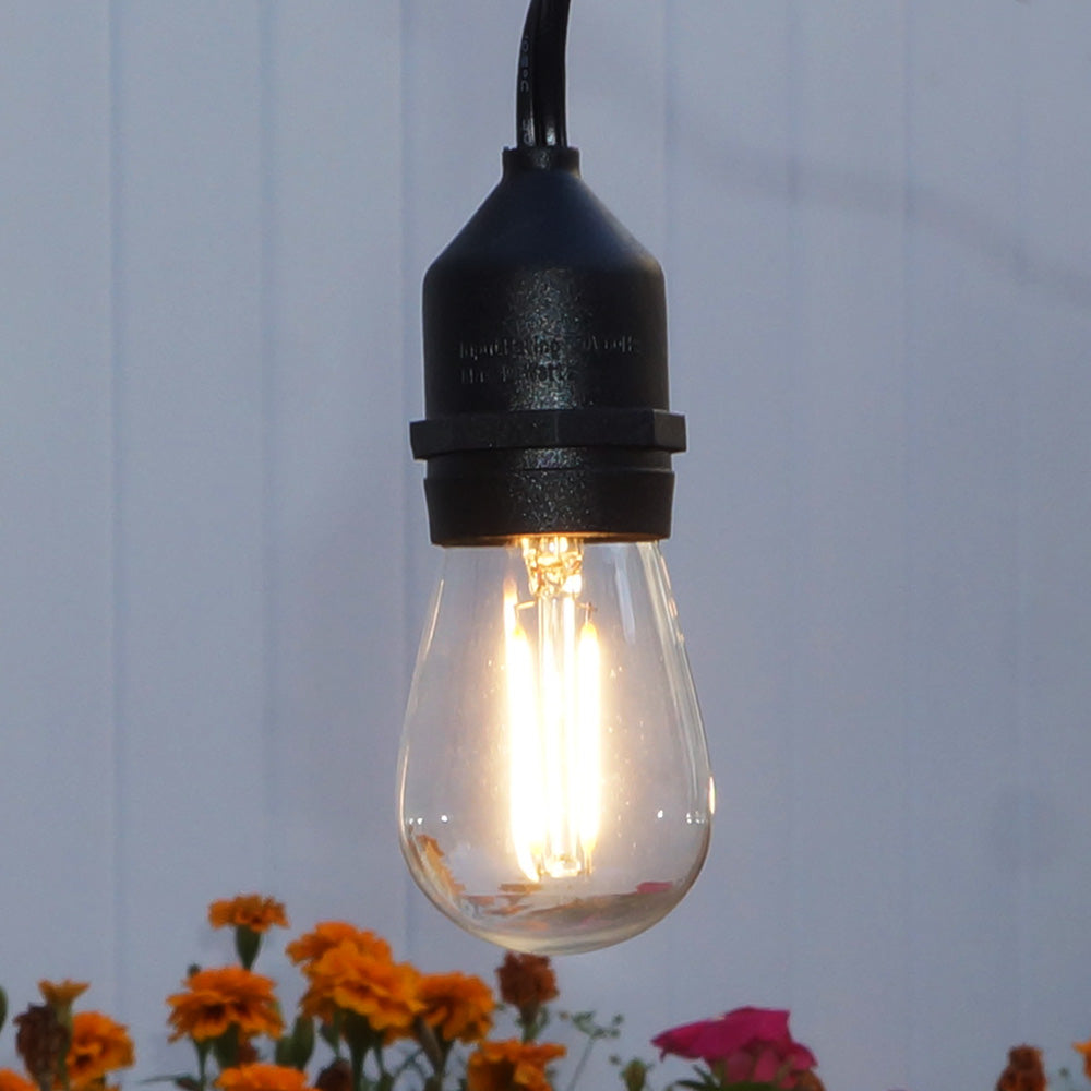 48Ft Outdoor LED String Lights 2W S14 LED Warm White Bulbs w/ 15 Socke ...