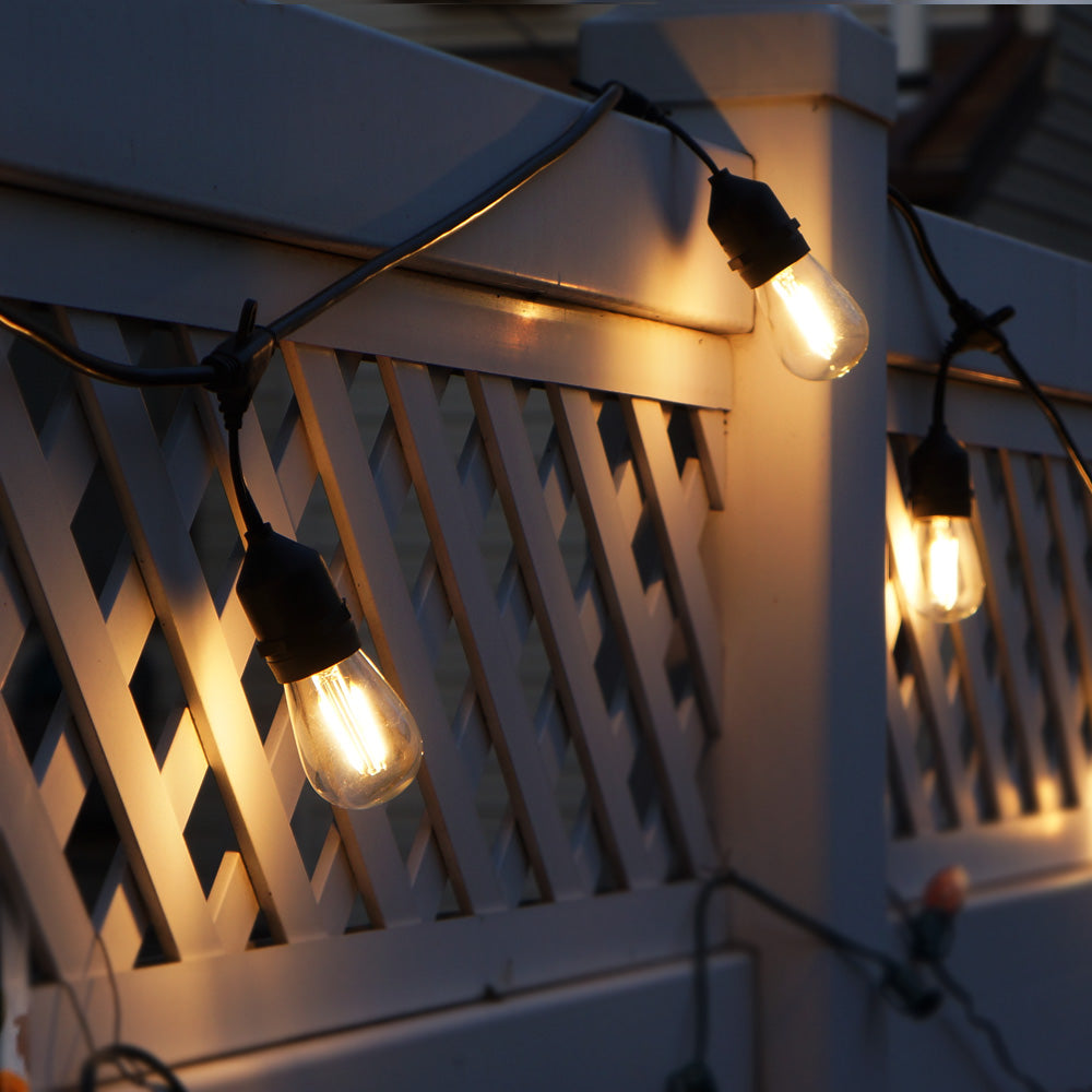 48Ft Outdoor LED String Lights 2W S14 LED Warm White Bulbs w/ 15 Socke ...
