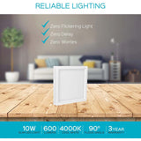Luxrite 4 Inch 10w Square LED Flush Mount Ceiling Light White Finish 4000K_4