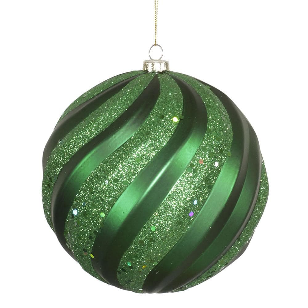 8" Green Matte-Glitter Swirl Ball
