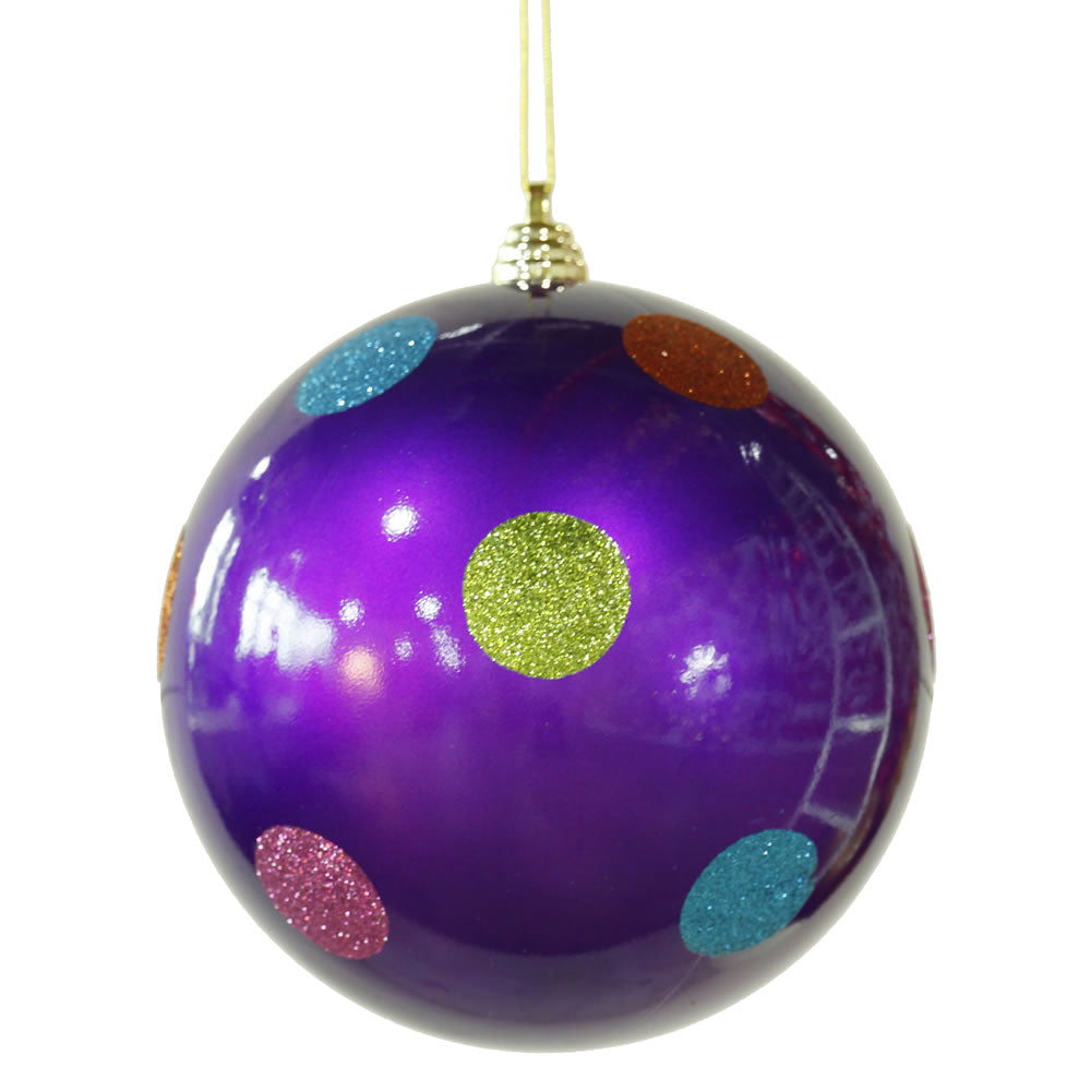 Vickerman 8 in. Purple Polka Dot Candy Ball Christmas Ornament