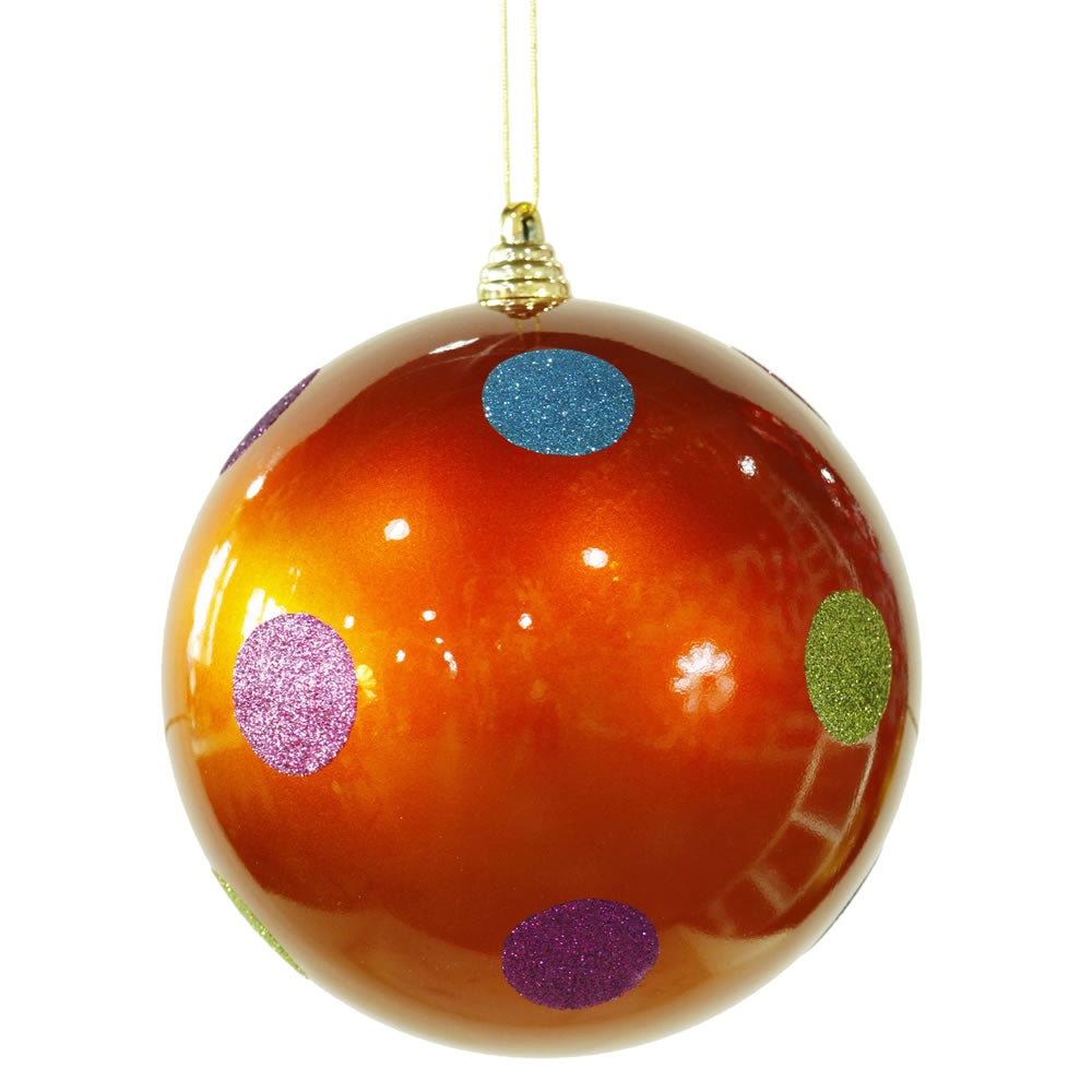 Vickerman 8 in. Orange Polka Dot Candy Ball Christmas Ornament