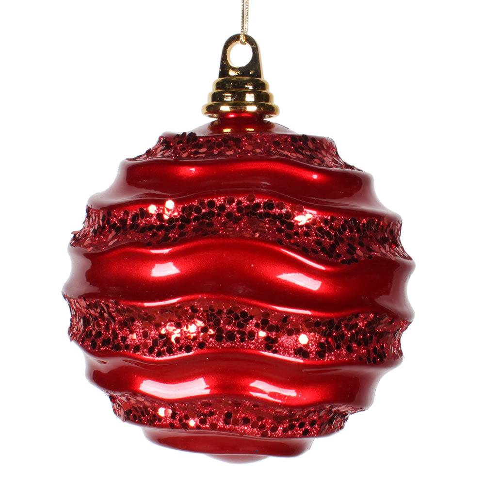 Vickerman 6 in. Red Candy Glitter Ball Christmas Ornament