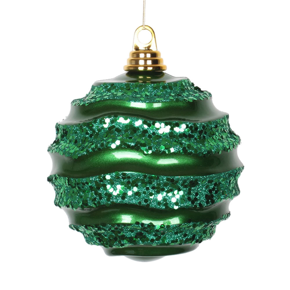 Vickerman 6 in. Green Candy Glitter Ball Christmas Ornament