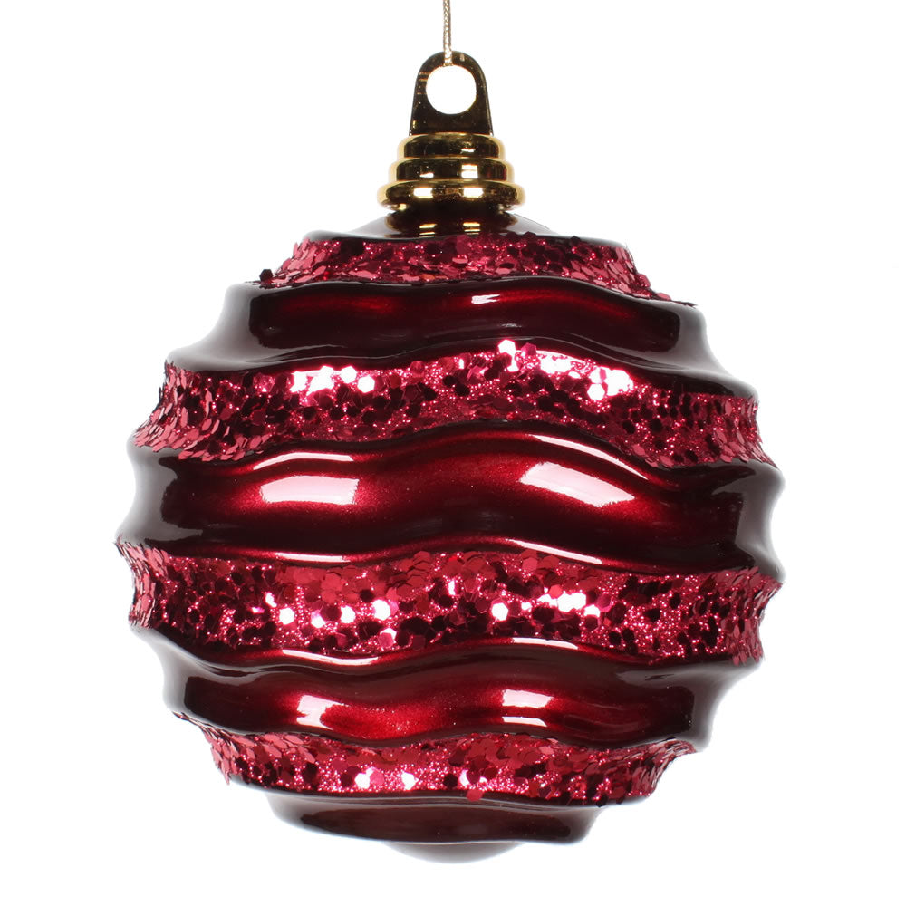 Vickerman 6 in. Burgundy Candy Glitter Ball Christmas Ornament