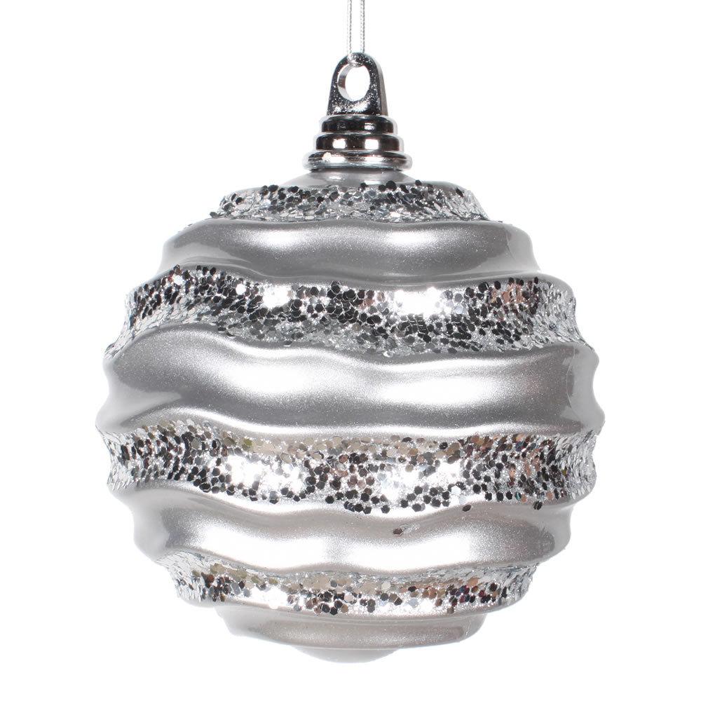 Vickerman 6 in. Silver Candy Glitter Ball Christmas Ornament