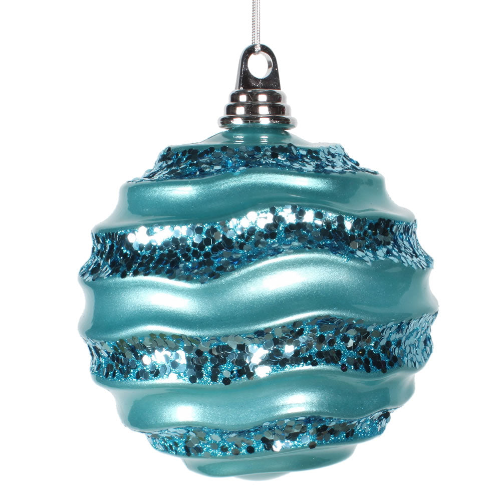 Vickerman 6 in. Turquoise Candy Glitter Ball Christmas Ornament