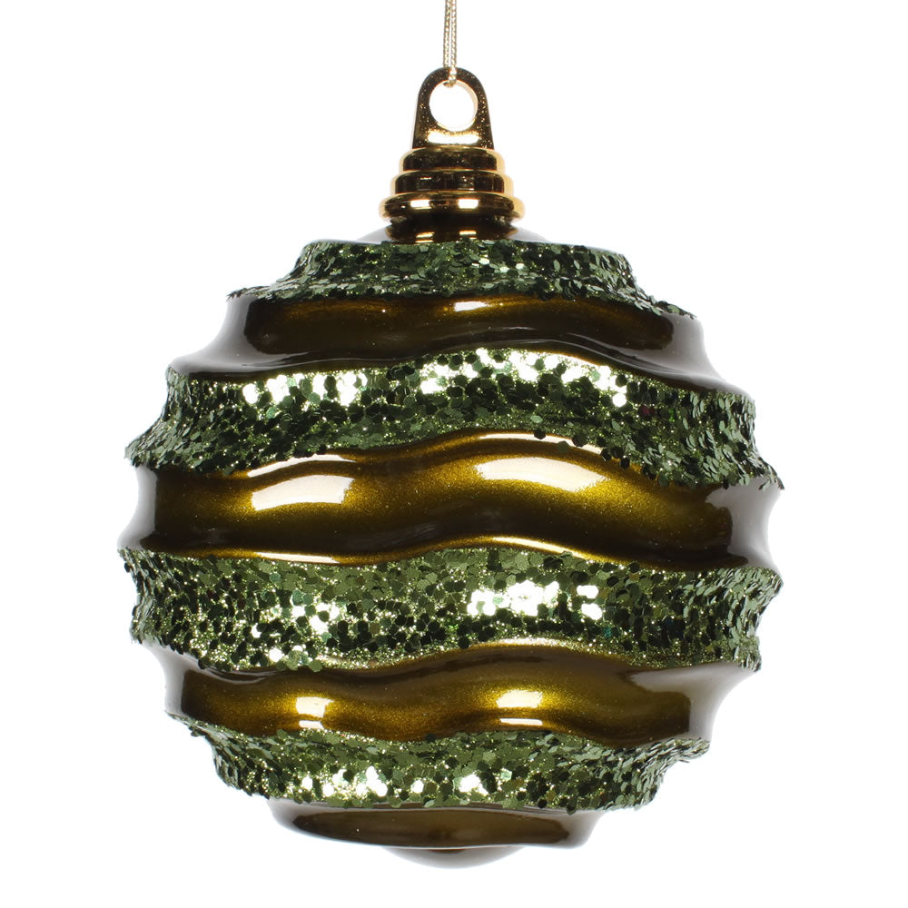 Vickerman 6 in. Olive Candy Glitter Ball Christmas Ornament