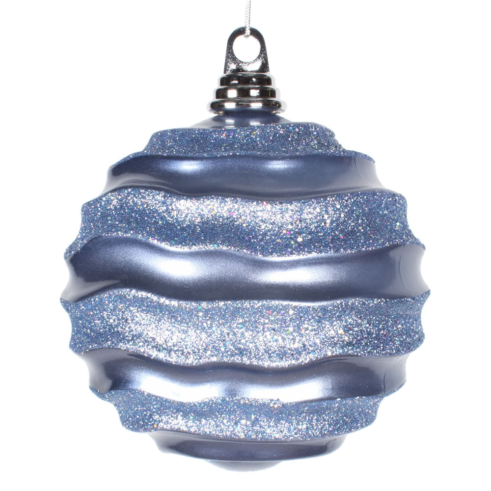 Vickerman 6 in. Periwinkle Candy Glitter Ball Christmas Ornament