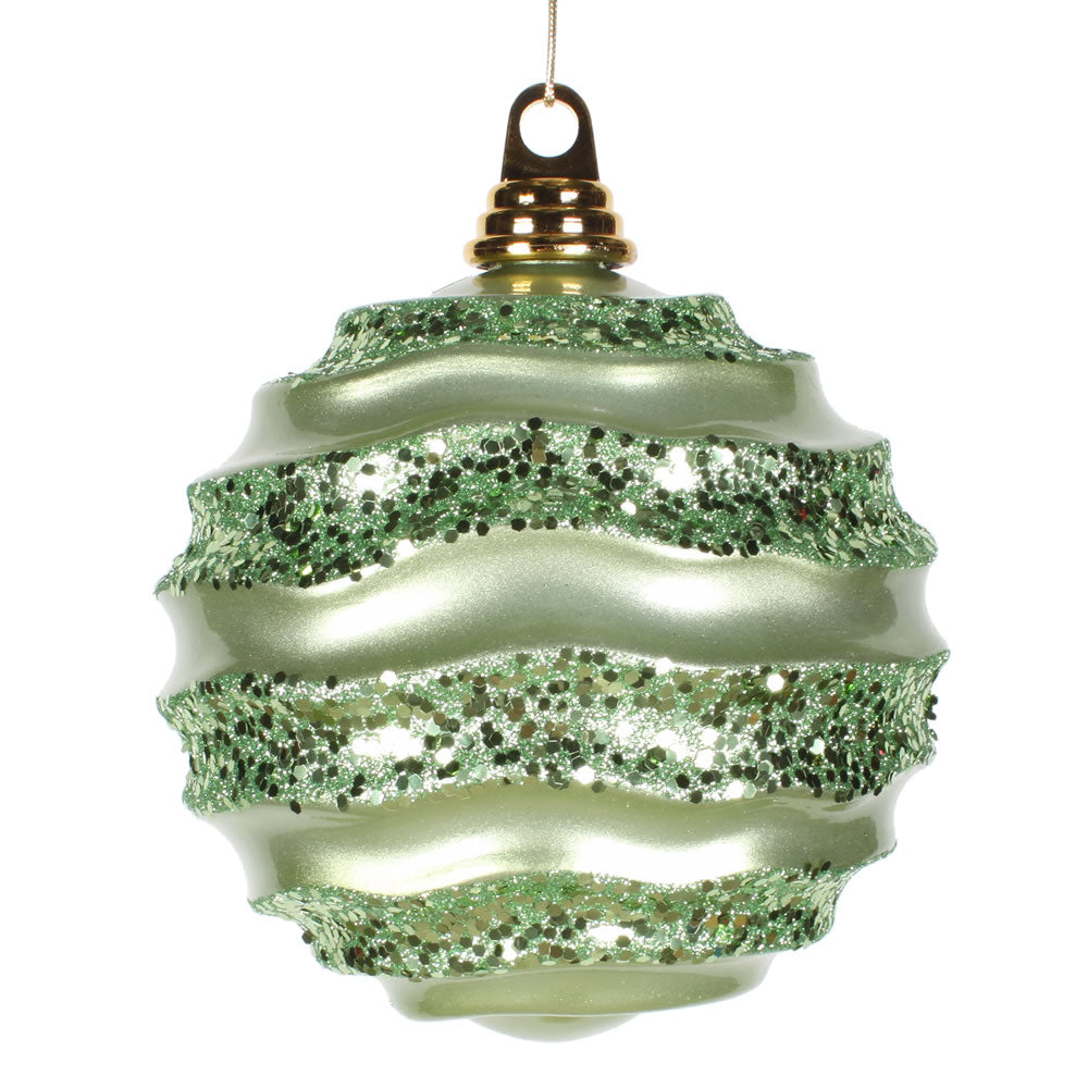 Vickerman 6 in. Celadon Candy Glitter Ball Christmas Ornament