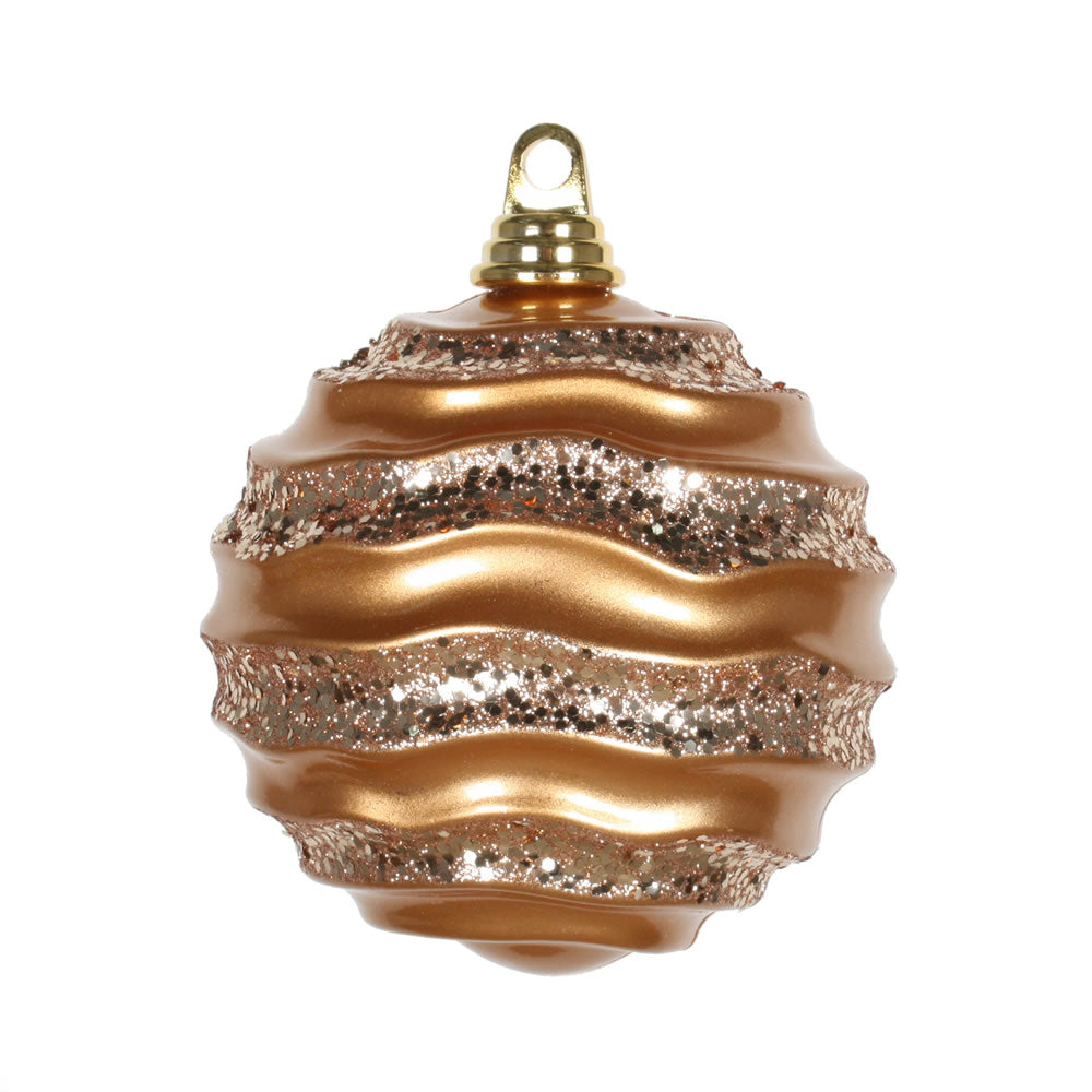 Vickerman 6 in. Rose Gold Candy Glitter Ball Christmas Ornament