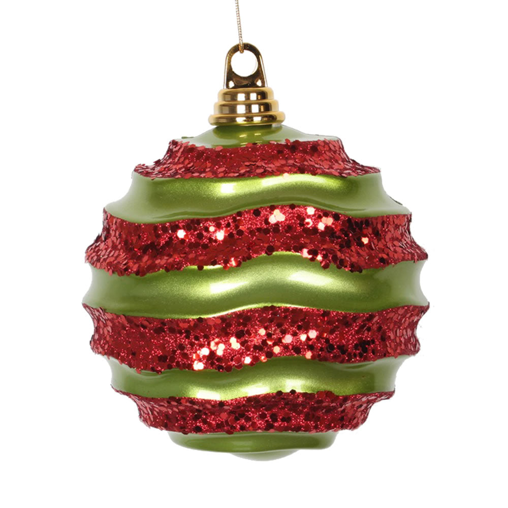 Vickerman 6 in. Lime-Red Candy Glitter Ball Christmas Ornament