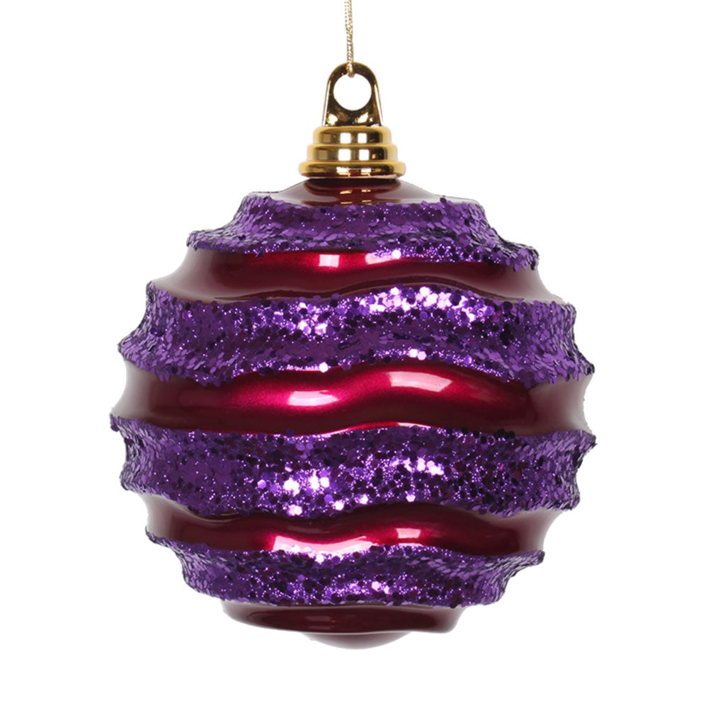 Vickerman 6 in. Cerise-Purple Candy Glitter Ball Christmas Ornament