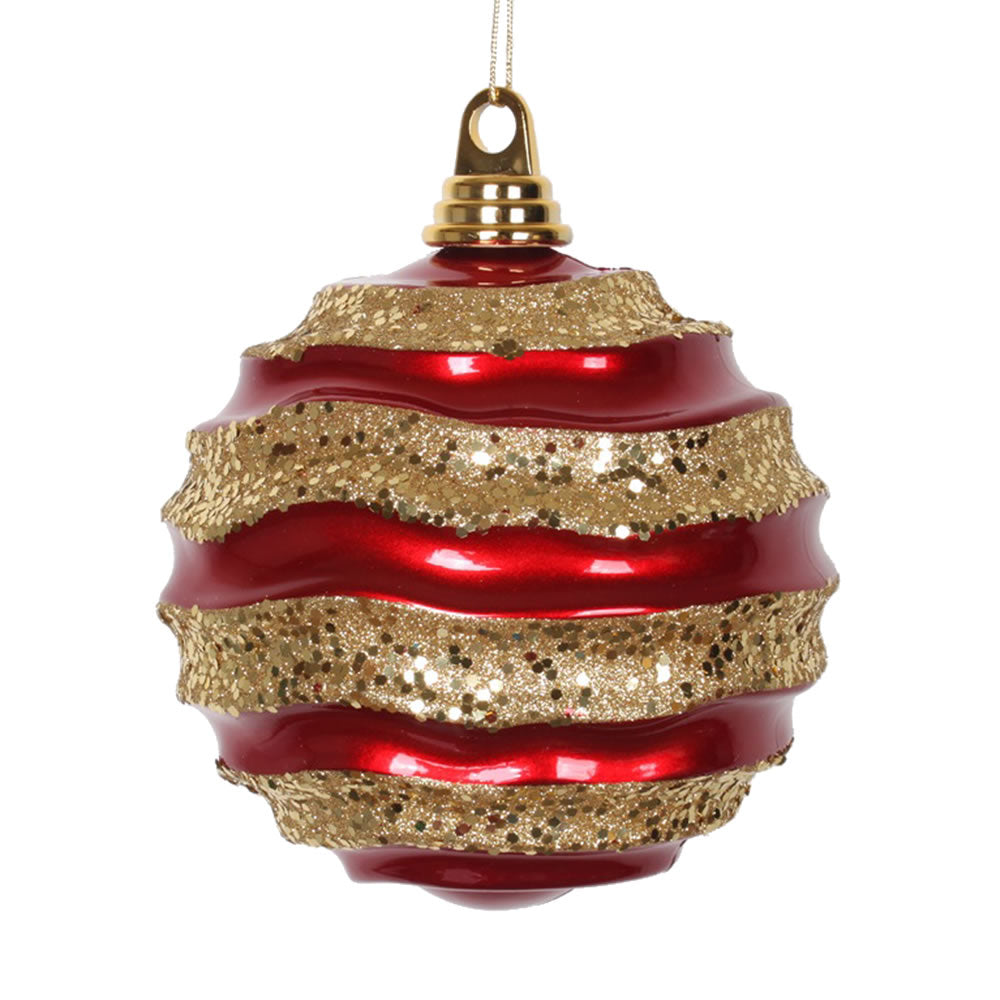 Vickerman 6 in. Red-Gold Candy Glitter Ball Christmas Ornament