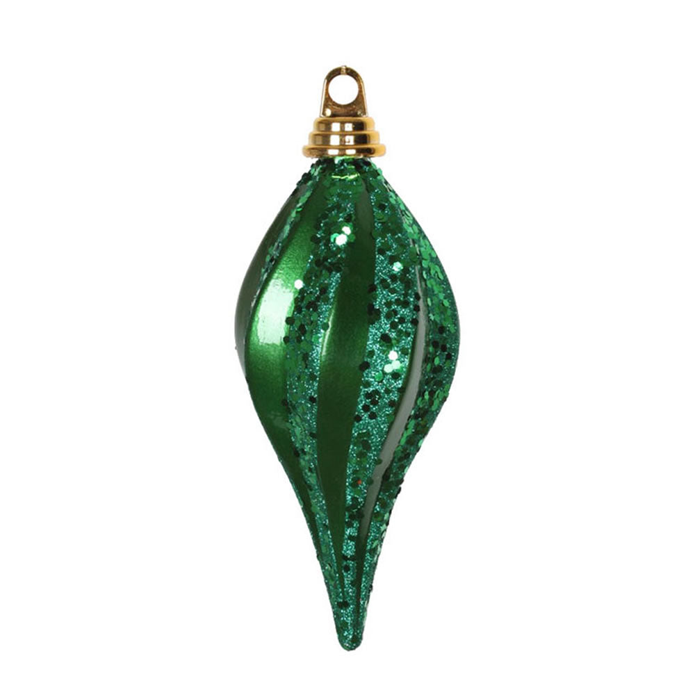 2Pk. Vickerman 8 in. Green swirl Candy Glitter Drop Christmas Ornament