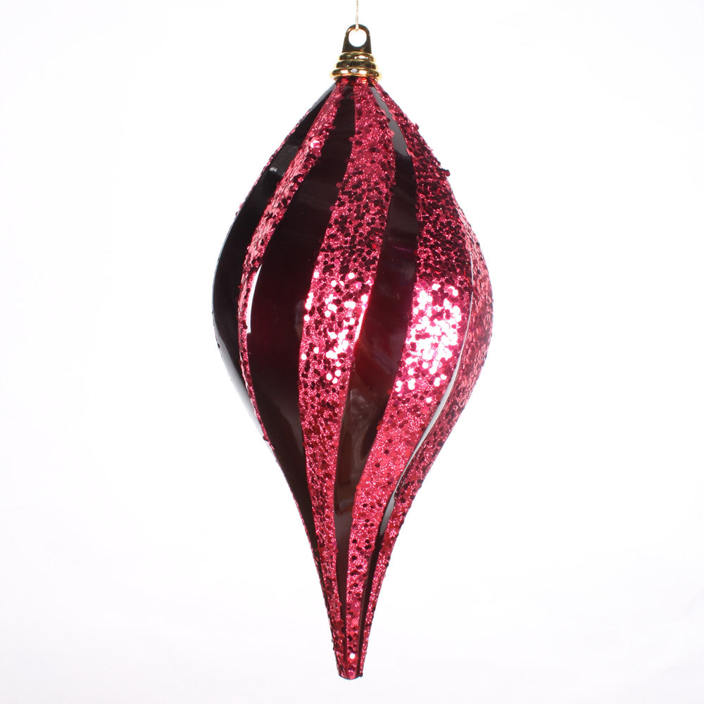 2Pk. Vickerman 8 in. Burgundy swirl Candy Glitter Drop Christmas Ornament