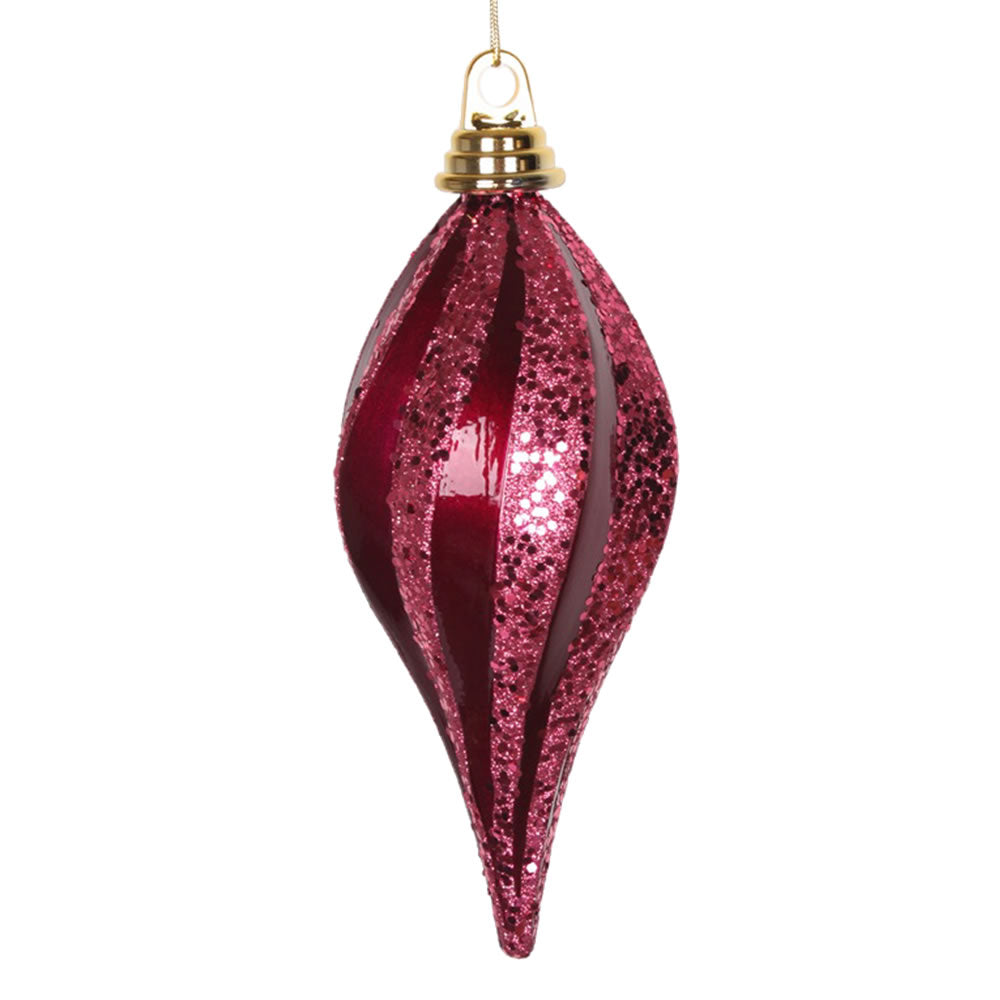 2Pk. Vickerman 8 in. Fuchsia swirl Candy Glitter Drop Christmas Ornament