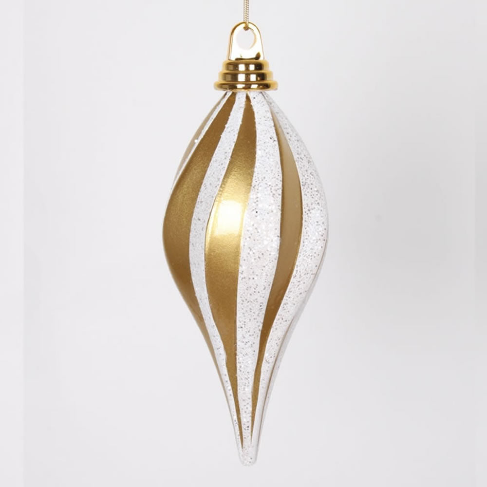 2Pk. Vickerman 8 in. Gold-White swirl Candy Glitter Drop Christmas Ornament