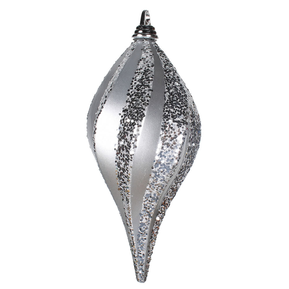 Vickerman 12 in. Silver swirl Candy Glitter Drop Christmas Ornament