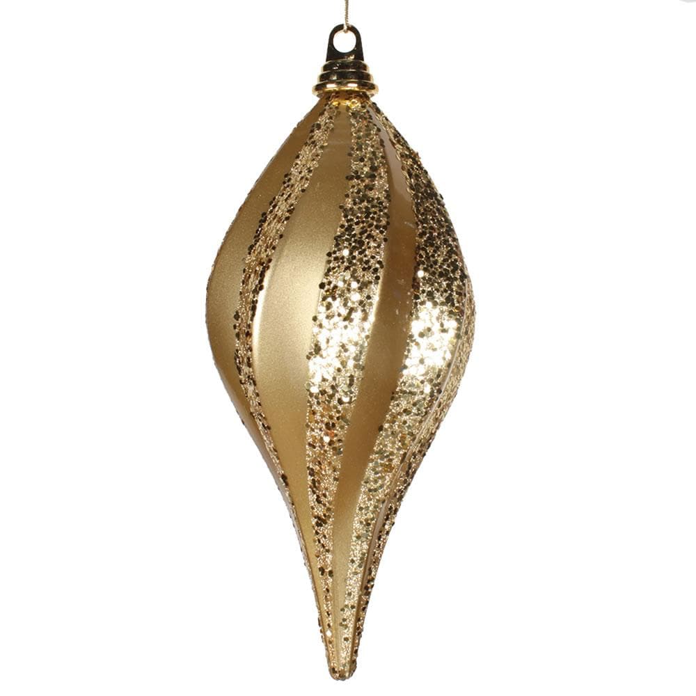 Vickerman 12 in. Gold swirl Candy Glitter Drop Christmas Ornament