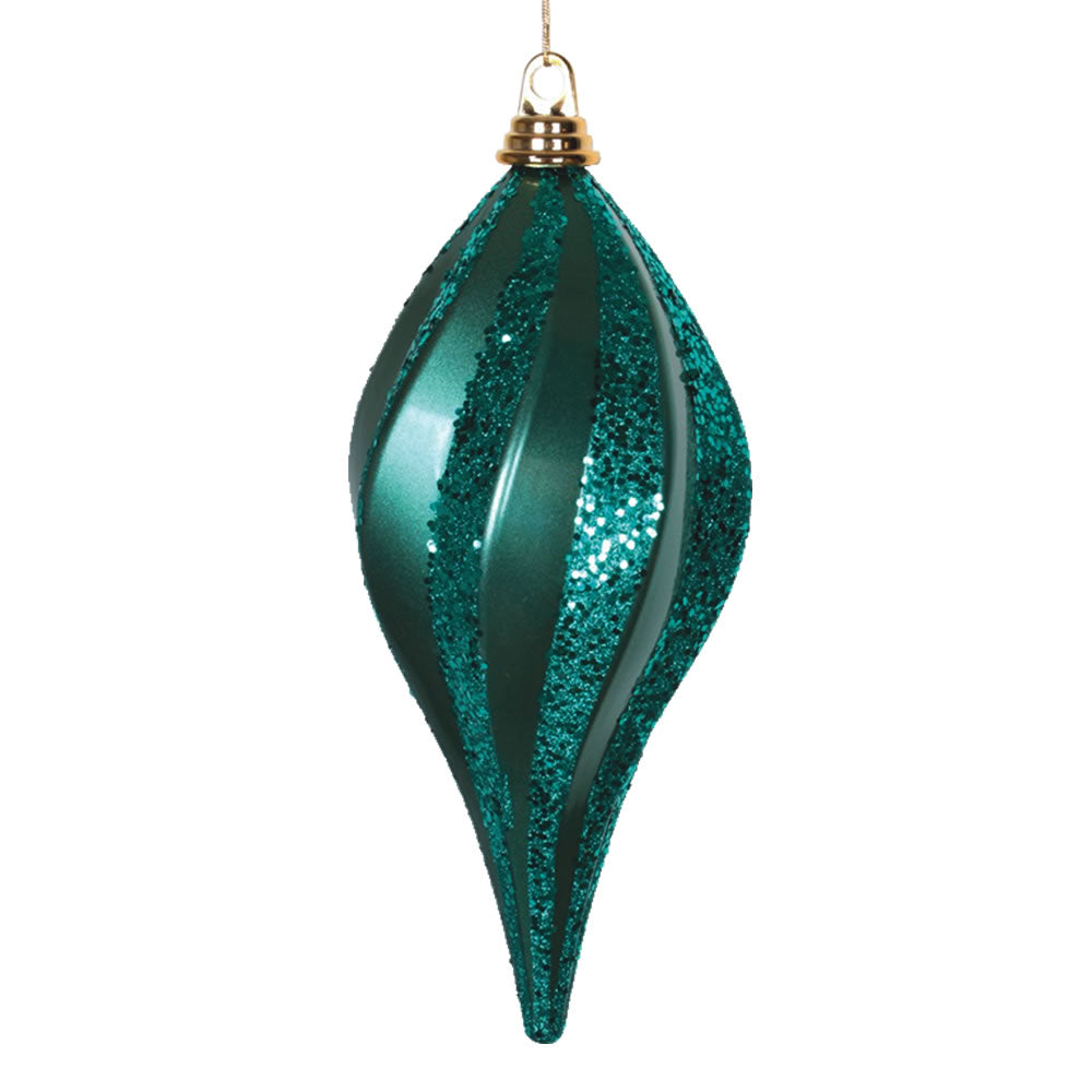 Vickerman 12 in. Emerald swirl Candy Glitter Drop Christmas Ornament