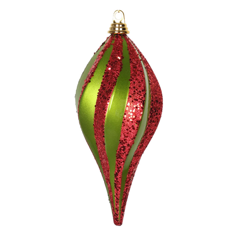 Vickerman 12 in. Lime-Red swirl Candy Glitter Drop Christmas Ornament
