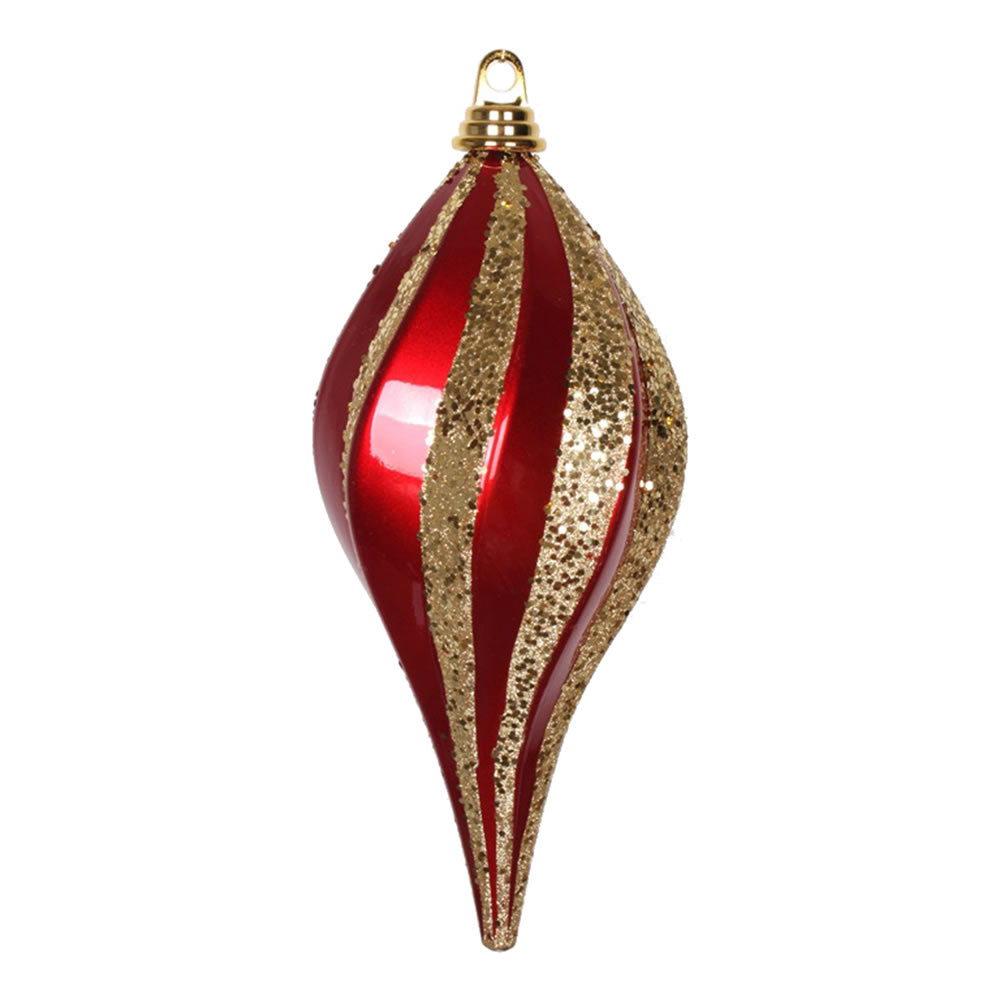 Vickerman 12 in. Red-Gold swirl Candy Glitter Drop Christmas Ornament
