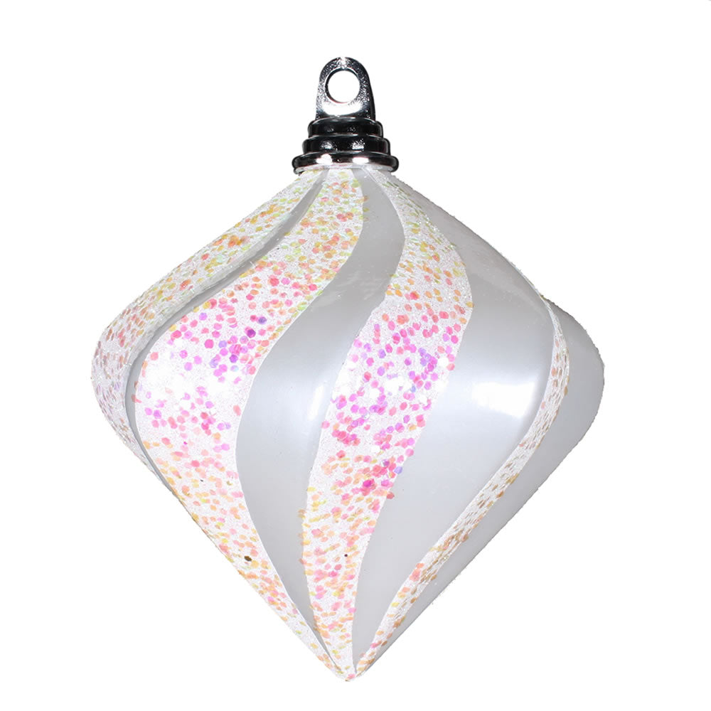 6'' White Candy Glitter Swirl Diamond Ornament