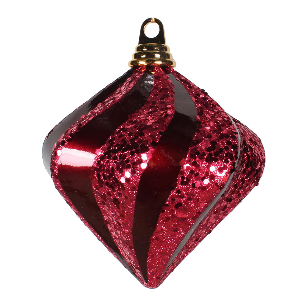 Vickerman 6 in. Burgundy swirl Candy Glitter Diamond Christmas Ornament