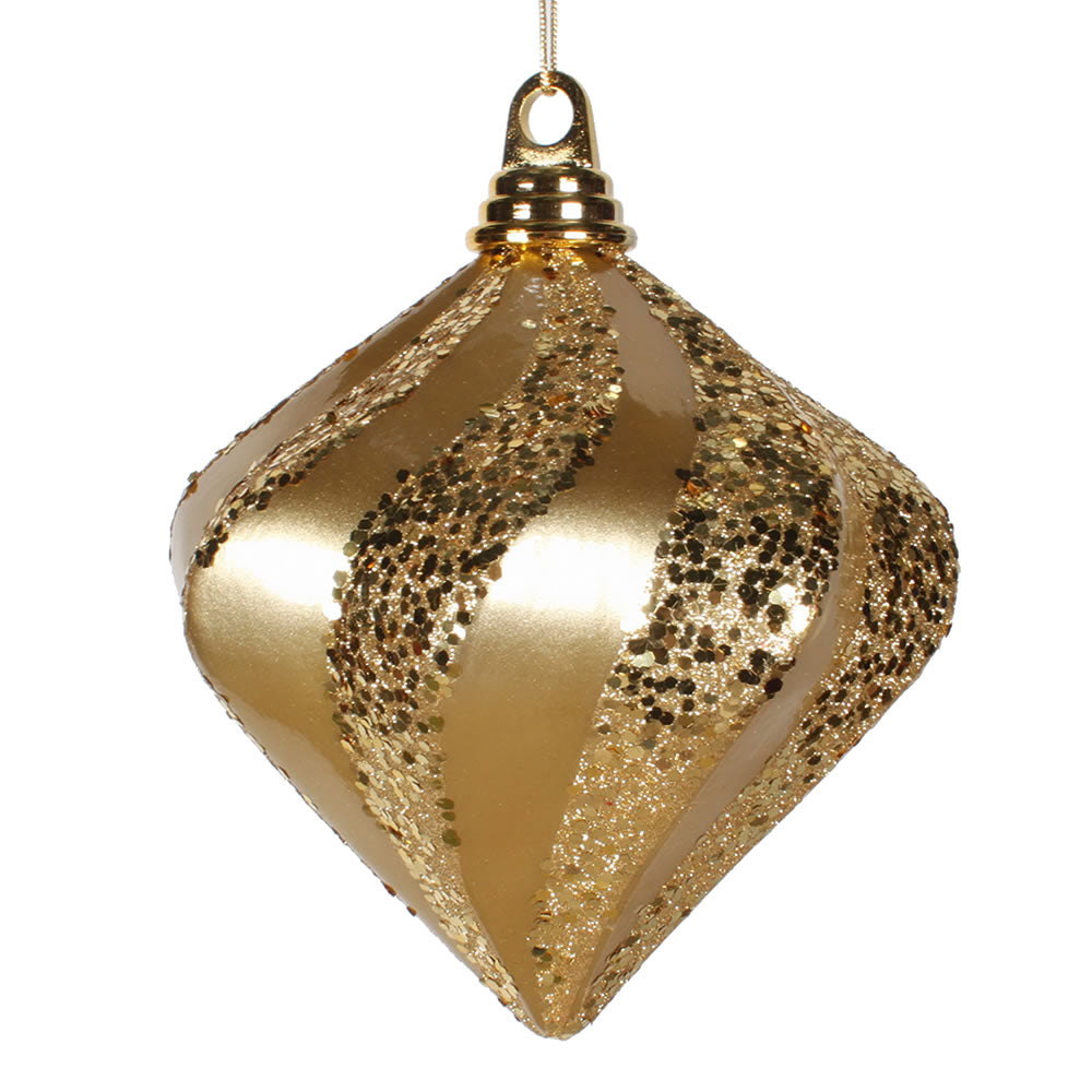 Vickerman 6 in. Gold swirl Candy Glitter Diamond Christmas Ornament