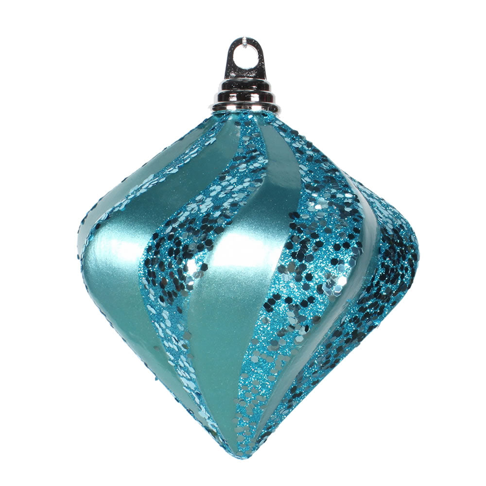 Vickerman 6 in. Turquoise swirl Candy Glitter Diamond Christmas Ornament