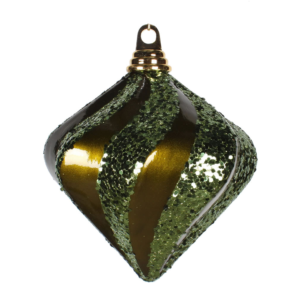 Vickerman 6 in. Olive swirl Candy Glitter Diamond Christmas Ornament