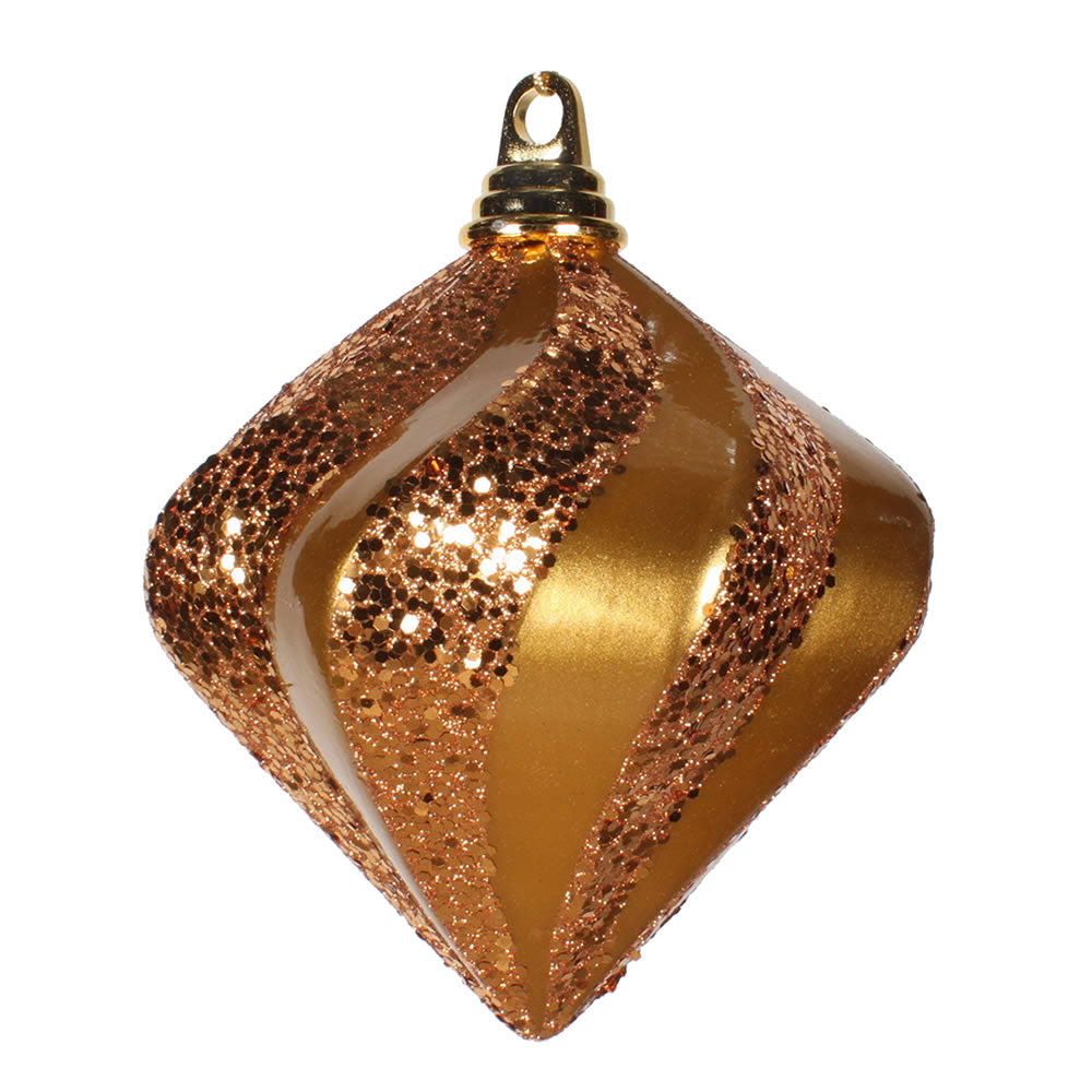 Vickerman 6 in. Antique Gold swirl Candy Glitter Diamond Christmas Ornament