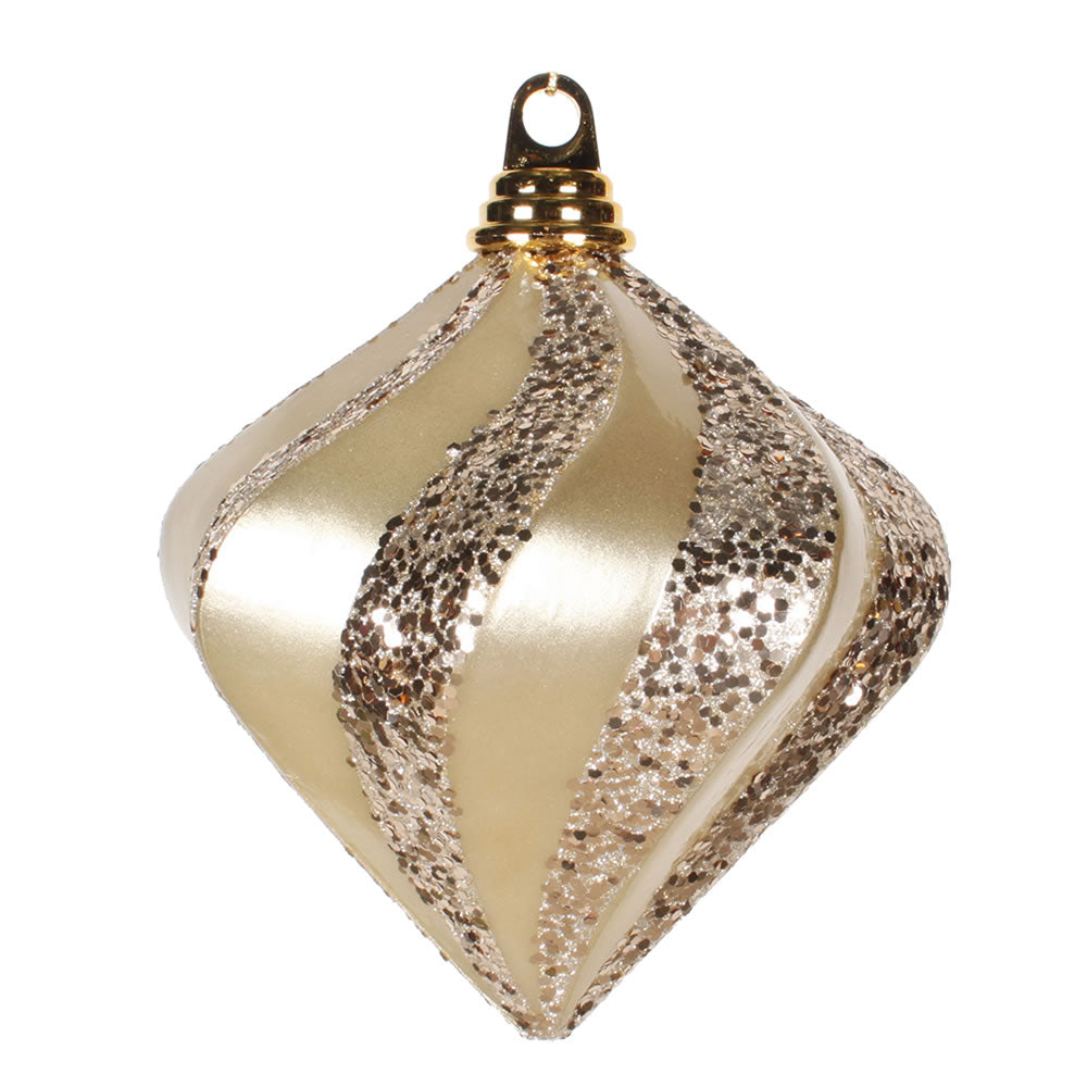 Vickerman 6 in. Champagne swirl Candy Glitter Diamond Christmas Ornament