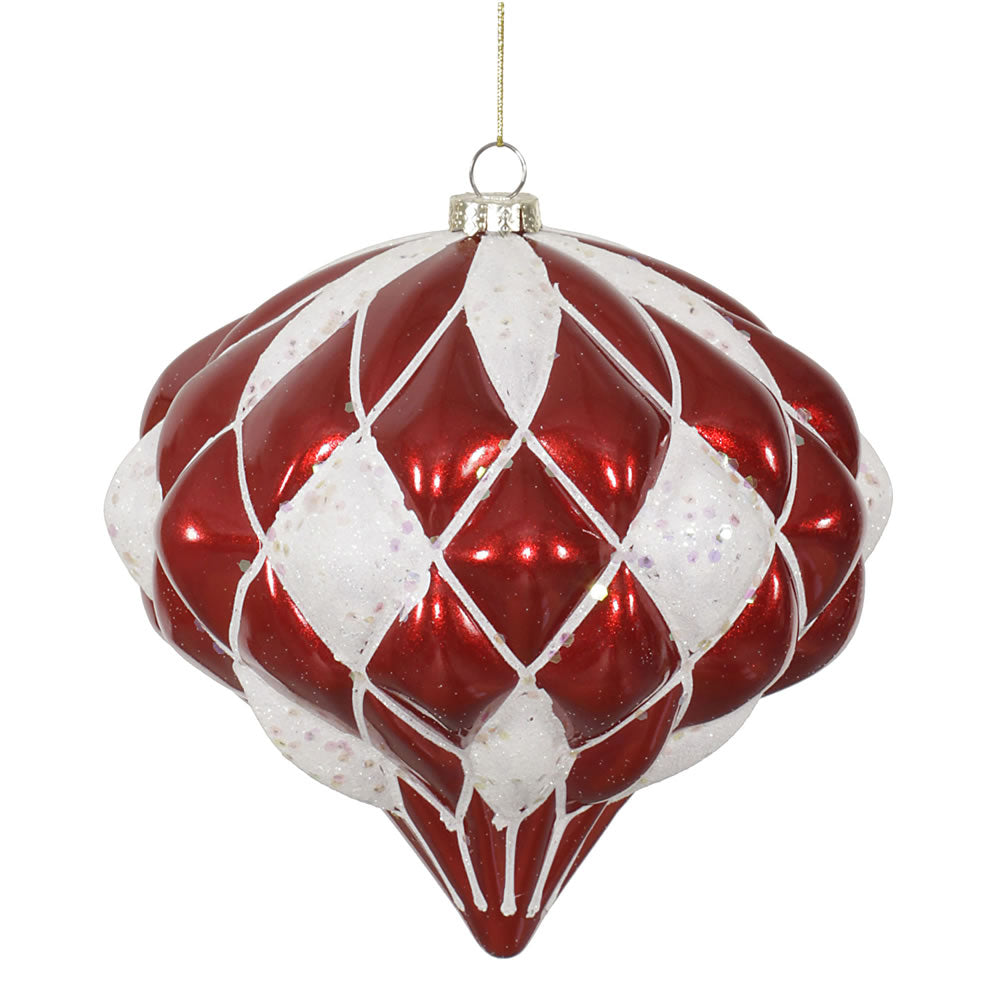 Vickerman 5.7 in. Red-White Glitter Onion Christmas Ornament