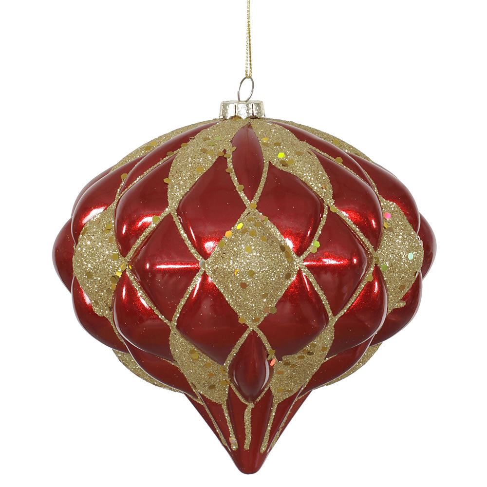 Vickerman 5.7 in. Red-Gold Matte Glitter Onion Christmas Ornament