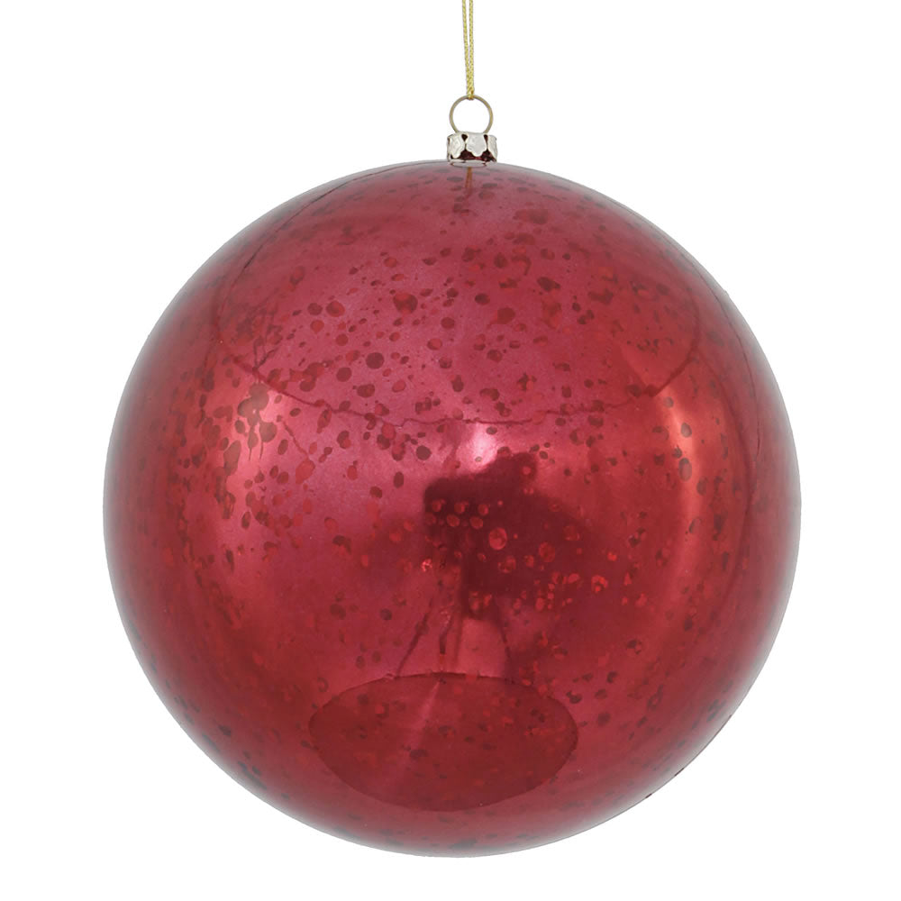 4PK - 6" Burgundy Shiny Mercury Shatterproof Ball Christmas Ornaments