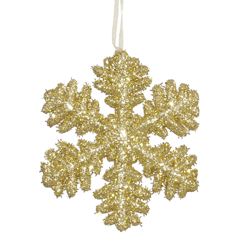5Pk. Vickerman 6 in. Gold Glitter Snowflake Christmas Ornament