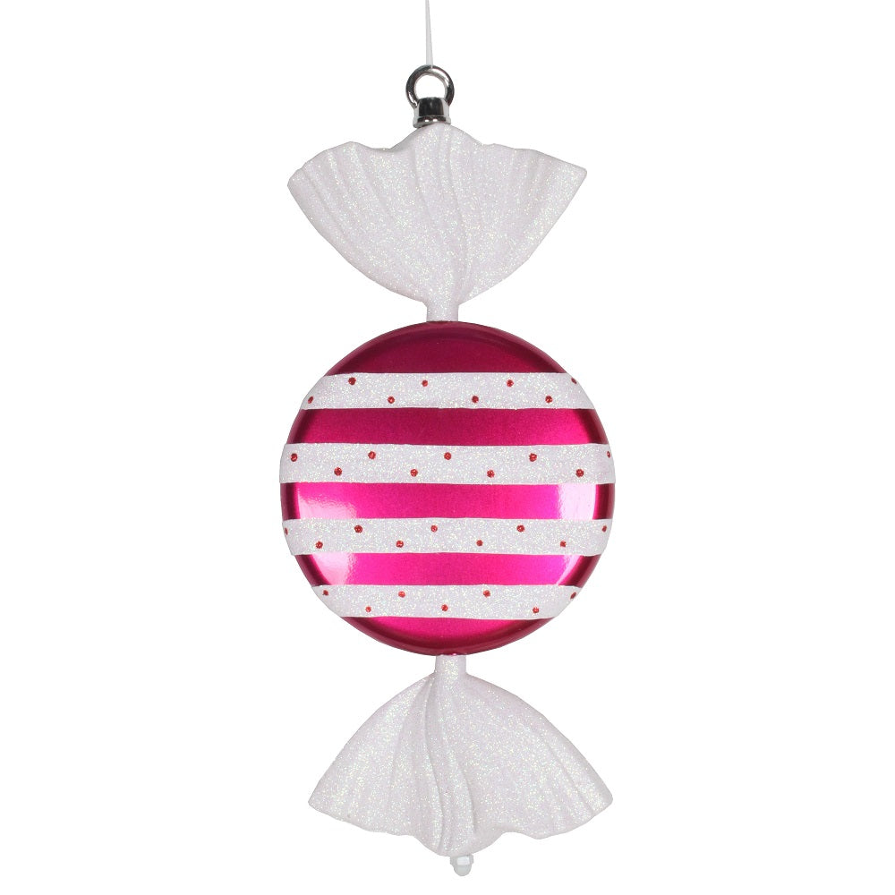 Vickerman 13 in. Cerise-White Candy Glitter Candy Christmas Ornament