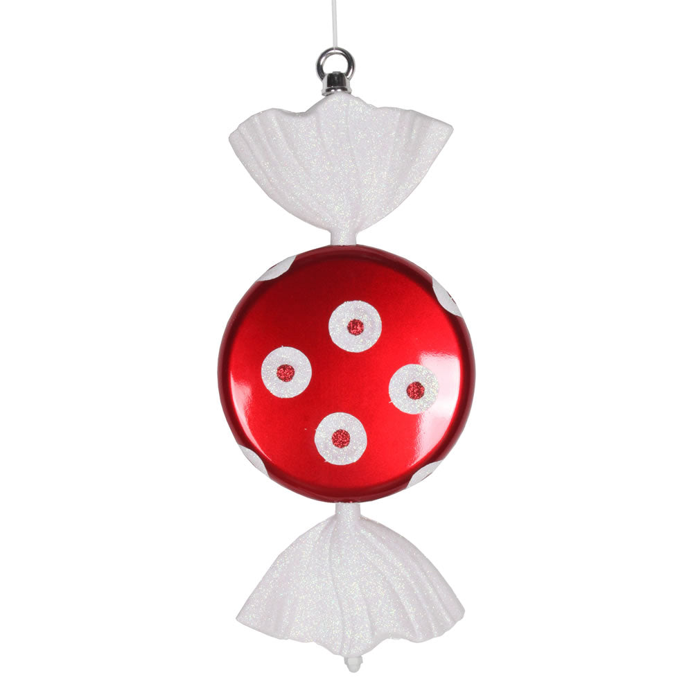 Vickerman 13 in. Red-White Polka Dot Candy Glitter Candy Christmas Ornament