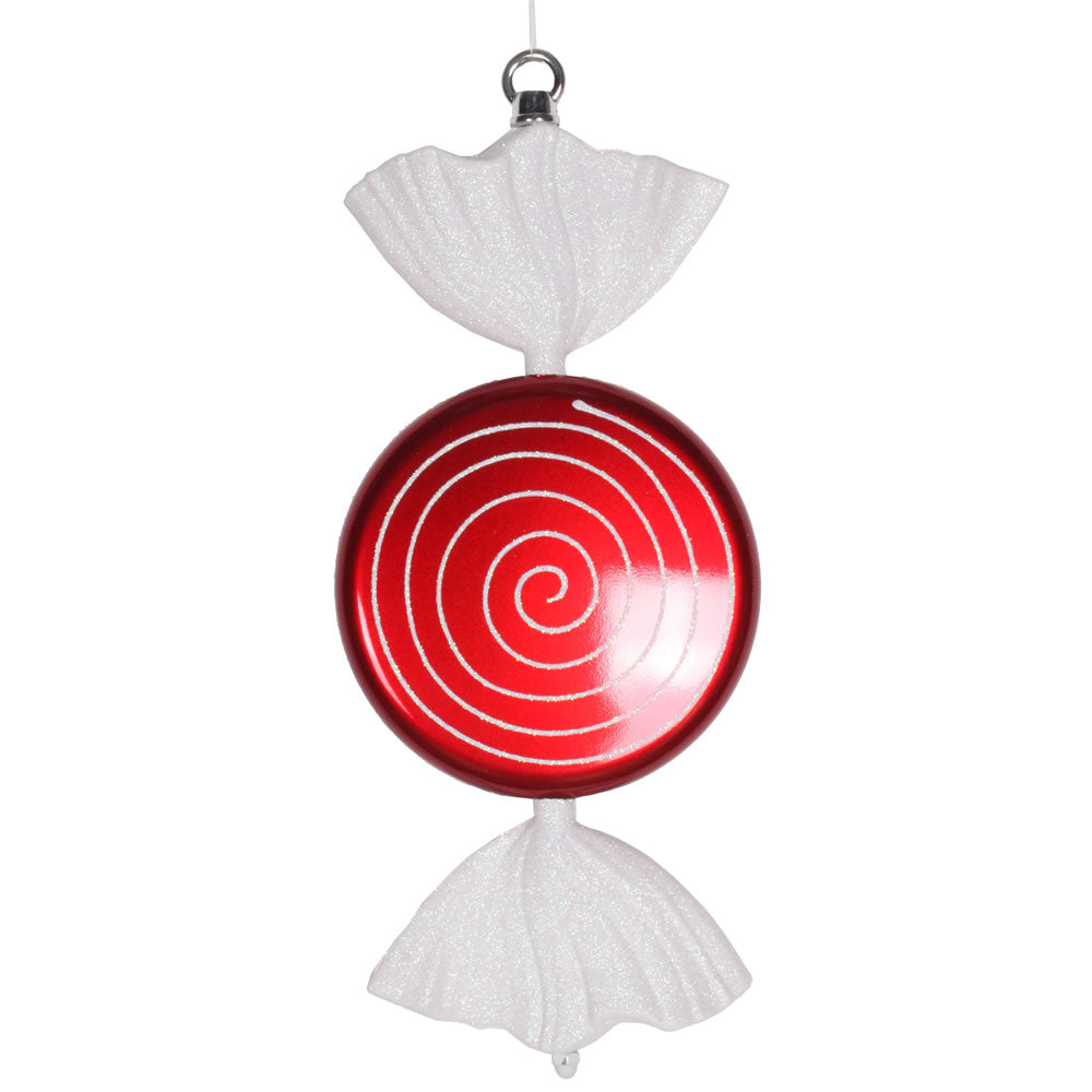 Vickerman 13 in. Red-White swirl Candy Glitter Candy Christmas Ornament