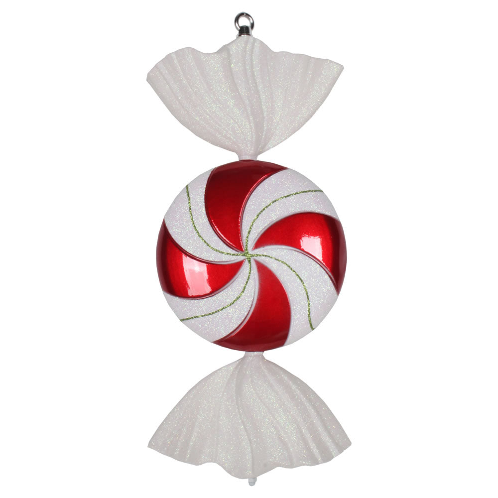 Vickerman 18.5 in. Red-White swirl Candy Glitter Candy Christmas Ornament