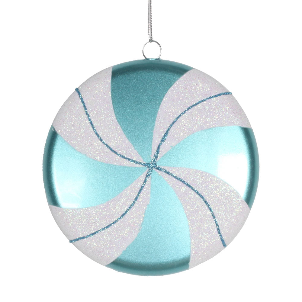 Vickerman 6 in. Teal-White swirl Candy Candy Christmas Ornament