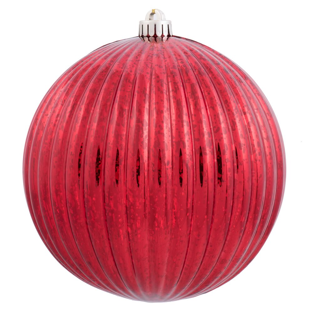 6PK - 4" Red Mercury Pumpkin Ball Shatterproof Christmas Ornaments