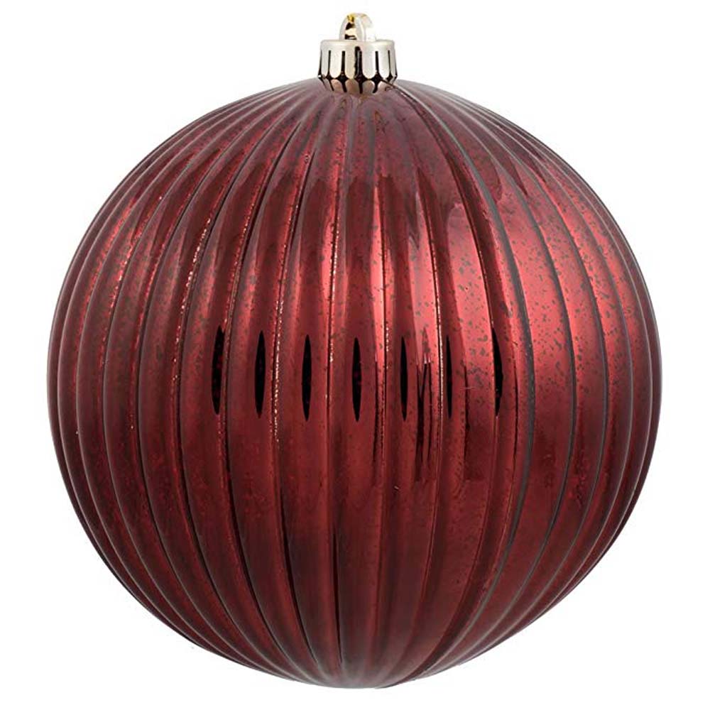 6PK - 4" Burgundy Mercury Pumpkin Ball Shatterproof Christmas Ornaments