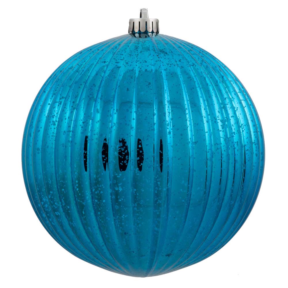 6PK - 4" Turquoise Mercury Pumpkin Ball Shatterproof Christmas Ornaments